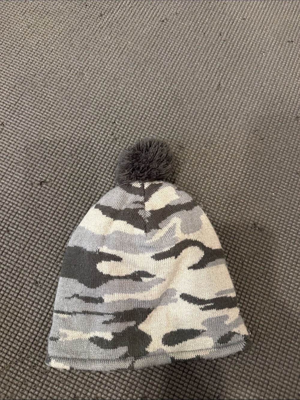 Kids Gray Camo Pom Pom Beanie Hat